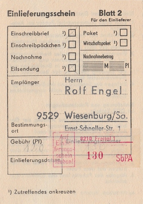 zugeh&ouml;riger Einlieferungsschein